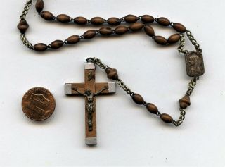 Vintage Religious Catholic Wood Bead Rosary Crucifix 2