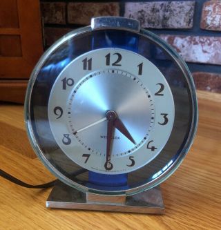 Vintage Westclox Andover S2 - L A2 Art Deco Blue Glass Clock