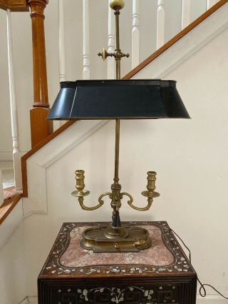 Vintage French Bouillotte Desk Lamp W Brass Tole Shades & Candle By Chapman 30”