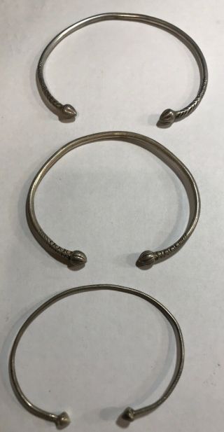 3 Vintage Jamaican Sterling Silver 925 Cuff Bracelets,  7 ",  6 3/4 ",  6 " 31.  5gr