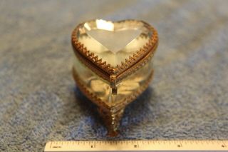 Victorian French Ormolu Beveled Glass Heart Shaped Jewelry Casket