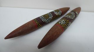 Aboriginal Dance Wooden Clapsticks Ochre Dot Painted Art Music