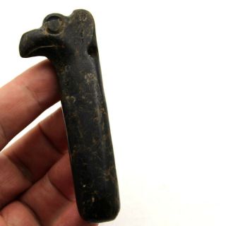 P540 Ancient China Hongshan Culture Meteorite Jade Bird Head Stick Pendant 3.  6 "