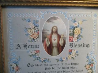 Vintage Sacred Heart Jesus A House Blessing Italy Litho Religious Print Catholic