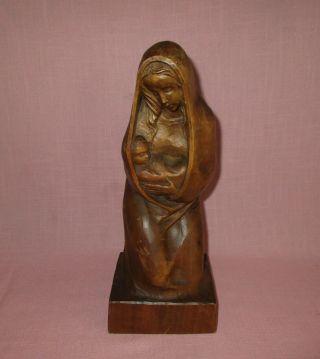 Vintage Black Forest Germany Carved Wood Religious Sculpture Mary Jesus Signed