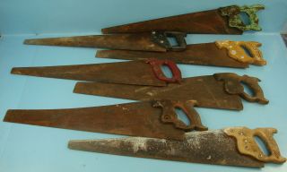 7 Vintage Wood & Plastic Handle Hand Saws Warranted Superior Disston Sheffield