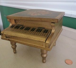 Vintage Piano Musical Jewelry Trinket Box Hand Painted Wood