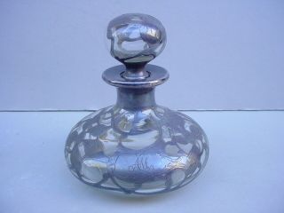 Vintage Antique Sterling Silver Overlay Perfume Bottle W Stopper Floral