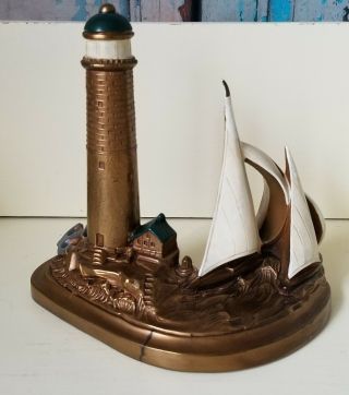 Vintage Kronheim And Oldenbusch Co Lighthouse Bookend Cold Paint Bronze Clad 1