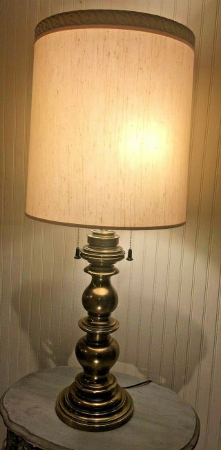 Stiffel Double - Socket Antique Brass Tall Table Lamp With Stiffel Shade