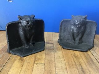 Vintage Cat Cast Iron Marked Bookends Art Deco