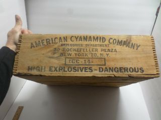 Antique American Cyanamid High Explosives Dynamite Dovetail Wood Box Icc - 14