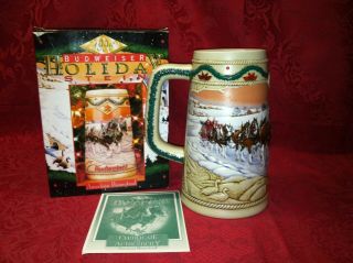 1996 Budweiser Holiday Beer Stein Clydesdales American Homestead W