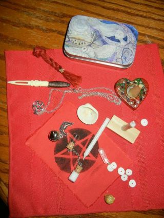 Wicca Pocket Altar Kit Travel Ritual Set Owl Altoids Besom Pentacle Ajo