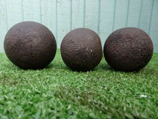 Trio Of Cast Iron Cannonballs From The English Civil War C1640s