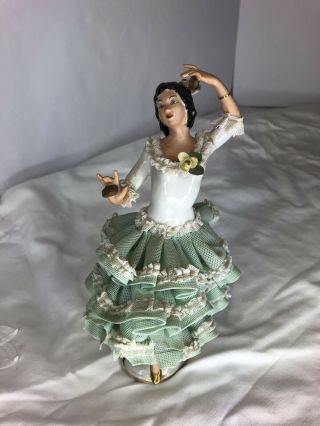 Vintage Antique German Dresden Porcelain Lace - Woman Flamenco Dancer