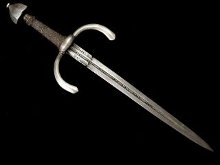 European Left Hand Dagger Main Gauche Silvered Fitted 16/17th Century