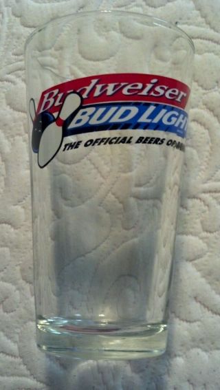 Collectible Budweiser / Bud Light Advertising Bowling Beer Bar Glass