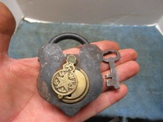 Old Smokie Padlock Lock With Ornate Keyhole Cover M.  W.  & Co.  Key.  N/r