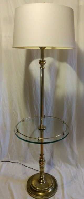 Vintage Brass Stiffel Floor Lamp With Glass Table 57 "