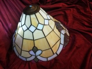 Vintage Tiffany Style Leaded Stained Glass Lamp Shade 13.  5 