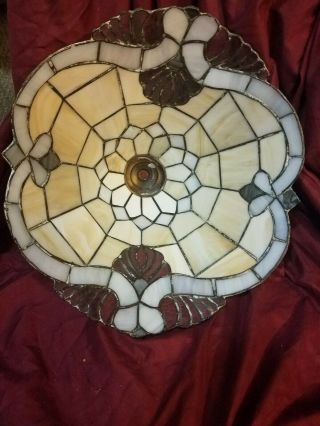 Vintage Tiffany Style Leaded Stained Glass Lamp Shade 13.  5 