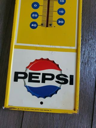 Vintage SAY PEPSI PLEASE Old Bottle Cap Script Logo Tin Thermometer Sign 27” 2