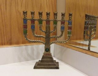 Brass Menorah 7 Light Candle Holder 7 Branch Jewish Judaism Hanukkah Israel