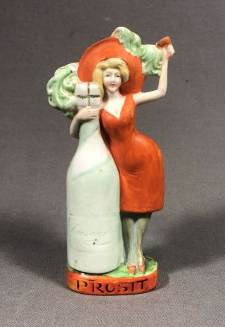 Schafer Vater German Porcelain Art Deco Lady Figure Prosit Bottle
