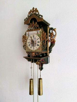 Dutch Warmink Friesian Stool Wall Clock 8 Days Weight Driven Chimes Hand Painted