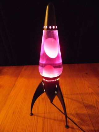 Vintage Lava Lite Lamp Black Metal Purple Lava Rocket Spaceship