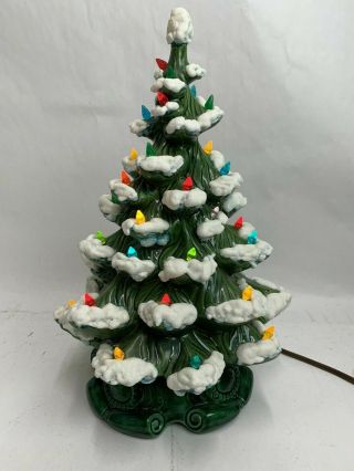 Vintage Ceramic Christmas Tree Atlantic Mold Light Up Flicked Snow 18” With Base