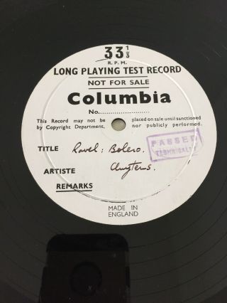 Rare Test LP Ravel Bolero 1954 By Cluytens,  Columbia Records 2