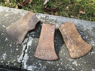 3 Vintage Antique Barn Find Axe Heads Old Tools - Worthy
