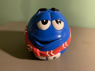 M&m Collectible Blue Ceramic Christmas Cookie Jar