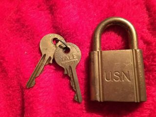 Vintage Yale & Towne Usn Navy Pad Lock With 2 Keys Solid Brass