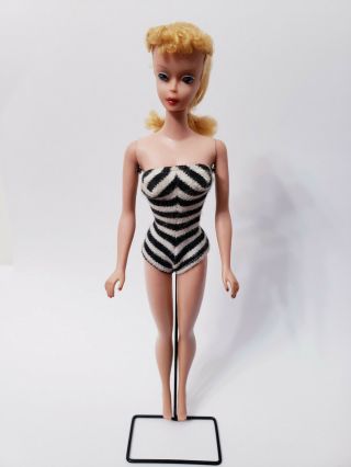 Vintage Barbie Mattel Ponytail Doll 4 Blonde W/ Blue Eyes Oss Stand