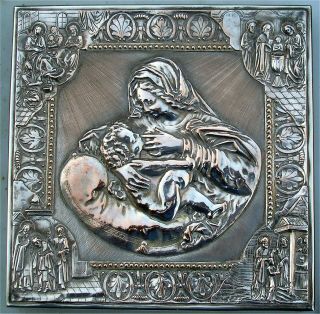 Late 19th Cent Repousse Silver On Copper Russian Icon