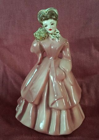 Vintage Florence Ceramics " Arlene " Figurine In Pink Coat With Muff