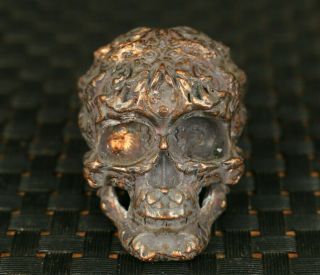 Cool Old Bronze Hand Carved Skull Head Statue Collectable Halloween Decorate
