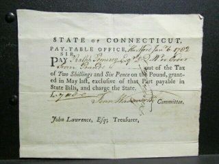 1782 Revolutionary War Connecticut Pay Document