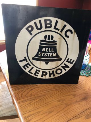 Vintage 1940s Bell System Enamel Porcelain Public Telephone Sign Double Sided