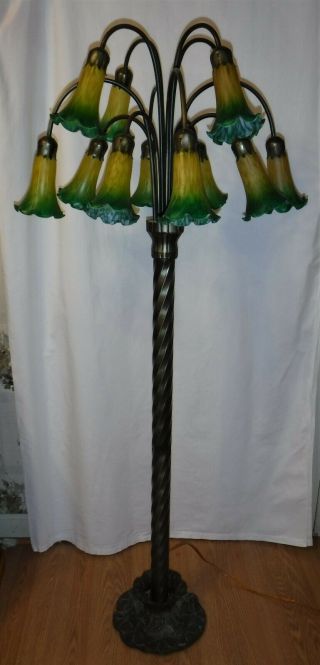 Tiffany Style Lily Lilly Pad Floor Lamp 12 Light Stained Art Glass Tulip Shades