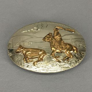 Comstock Silversmiths German Silver Belt Buckle Rodeo Calf Roping 3 " X 2 "
