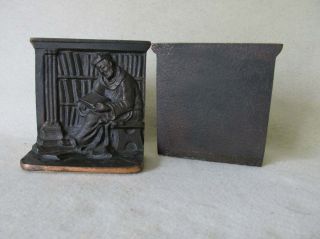 Antique Arts & Crafts Cast Iron Bookends of a Gentleman in Library 2
