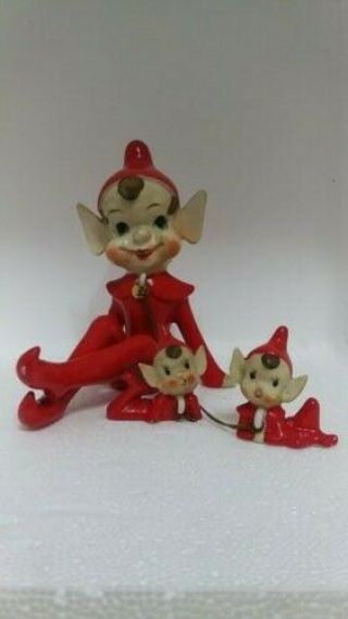 Rare - Vintage Elf Pixie Mom & Babies Mom Is Sugar Glazed - Made In Japan
