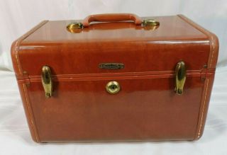 Vtg Samsonite Shwayder Bros Royal Traveller Brown Leather Train Case Luggage A,