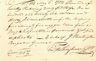 1783,  Ebenezer Frothingham,  K.  I.  A; Signed Pay Order For Gen.  Huntington