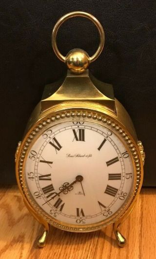 Vintage Louis Schwab Et Fils Brass Swiss Alarm Clock 15 Jewels Rare 9” X 5”
