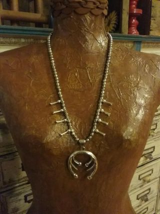 Vintage Sterling Silver Native American Squash Blossom Necklace